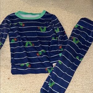 Striped Navy Kids Pajama Set with Caterpillar Print